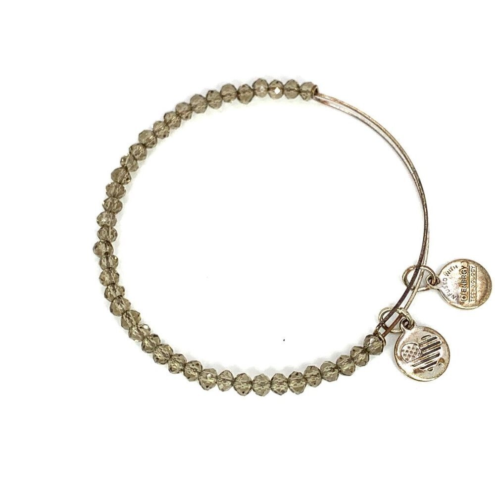 Alex and Ani Clear Beaded Charm Bracelet Silver Finish - Expands 2"- 3.5" - Picture 2 of 2